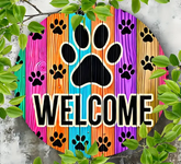 Dog Paw "Welcome" Vintage Wall Decor Aluminum Sign
